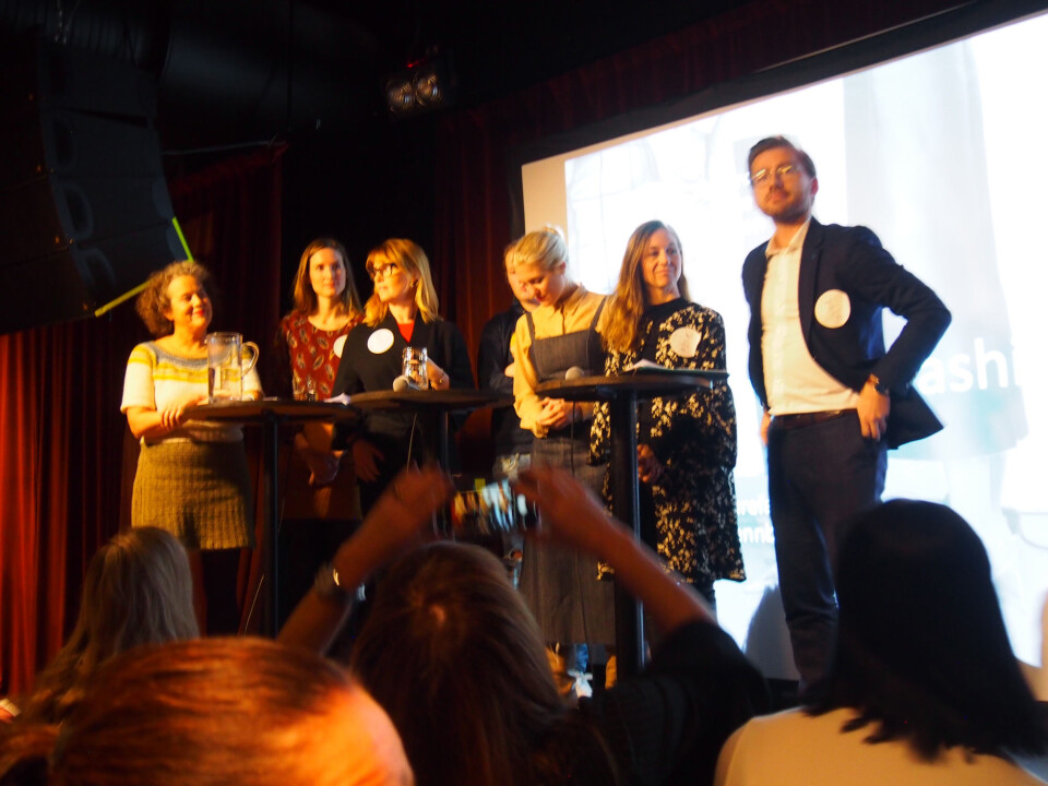 Fra paneldebatten under kick-offet til Tekstilaksjonen, Statssekretær Sveinung Rotevatn samamenmed H&Ms Kristin Fjeld, MISTRAs Malin Wennberg, Margrethe Vikanes fra Pierre Robert Group og Ingun Klepp fra SIFO.